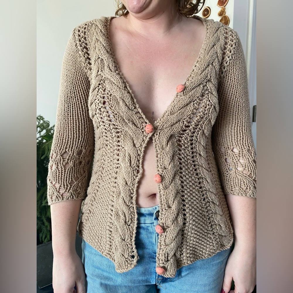Knit free people sweater with pink buttons